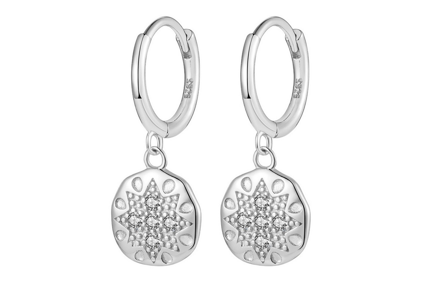KARMA Ohrring-Set Damen Ohrringe Coin-Anhänger 2,2 cm Silber oder Gold (weißgold, moderner Ohrschmuck für Alltag & Anlass), vergoldet Silber925 Creolen mit rundem Plättchen von KARMA