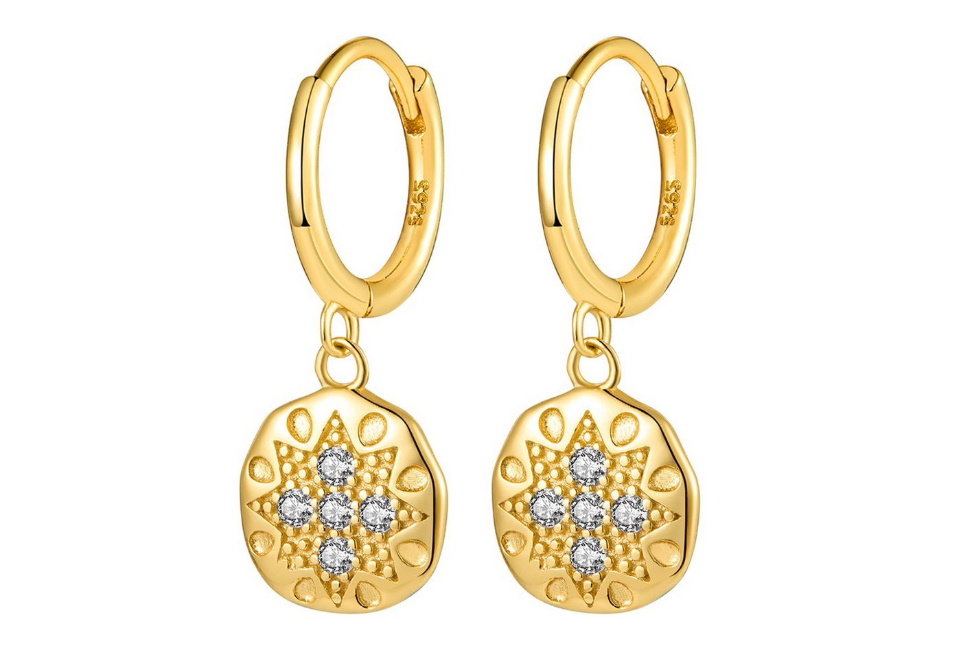 KARMA Ohrring-Set Damen Ohrringe Coin-Anhänger 2,2 cm Silber oder Gold (weißgold, moderner Ohrschmuck für Alltag & Anlass), vergoldet Silber925 Creolen mit rundem Plättchen von KARMA