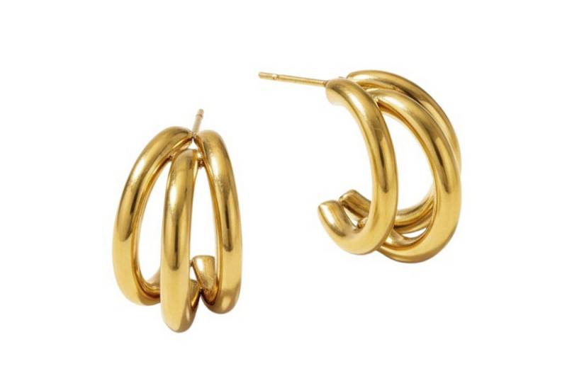 KARMA Paar Creolen 3fach Edelstahl Gold od. Ohrringe 1,8 cm (Damencreolen Edelstahlcreolen, Kreolen Damenschmuck), Damenohrringe vergoldet Ohrschmuck von KARMA