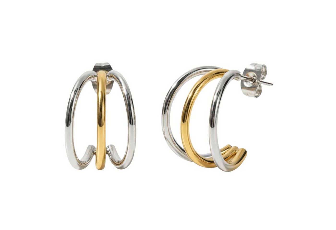 KARMA Paar Creolen 3fach Edelstahl Silber Gold od. Biocolor Ohrringe 1,9 cm (Edelstahlcreolen, Damenschmuck Damencreolen), Damenohrringe Ohrschmuck Kreolen von KARMA
