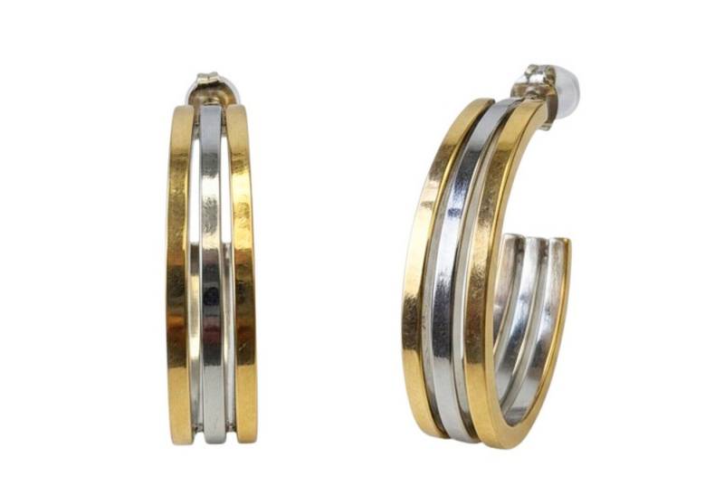 KARMA Paar Creolen Ohrringe Silber Gold 3 cm Damenohrringe zweifarbig (Damencreolen Geschenk für Sie modern, Kreolen Damenschmuck), Edelstahl wasserfest hypoallergen Ohrschmuck von KARMA