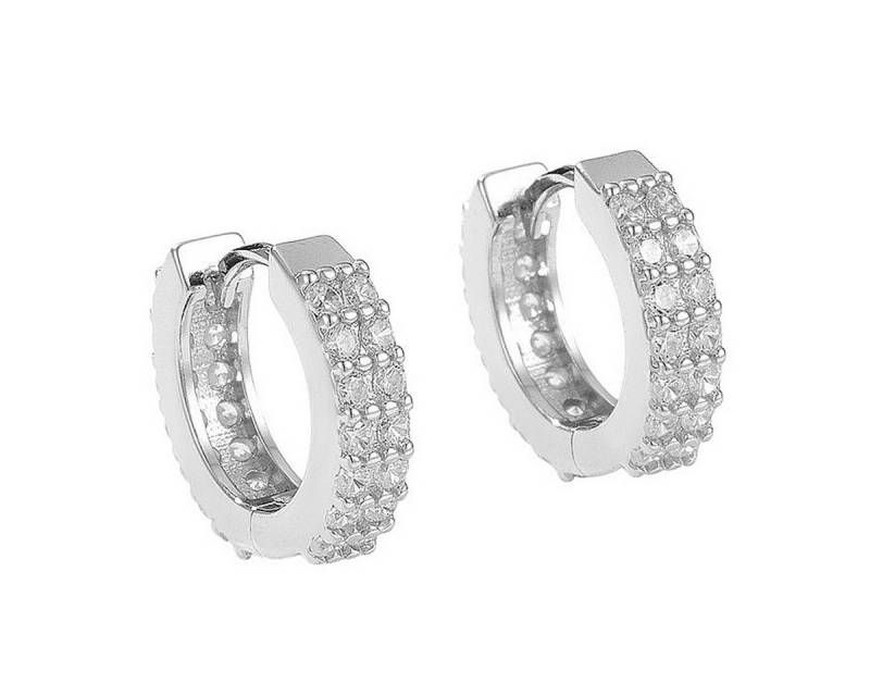 KARMA Paar Creolen Sterling Silber 925 Kristall Damen Ohrringe modern (Geschenk für Sie, Silberohrringe Silberschmuck in Schmuckbox), Damenschmuck Damencreolen Damenohrringe von KARMA