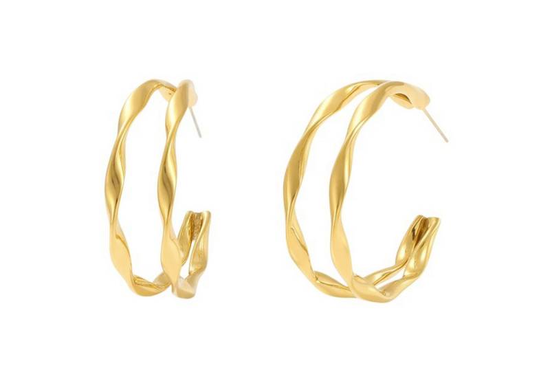 KARMA Paar Creolen doppelt Edelstahl Silber oder Gold Ohrringe (Damencreolen Edelstahlcreolen, Kreolen Damenschmuck), 3,7 cm Damenohrringe Ohrschmuck von KARMA