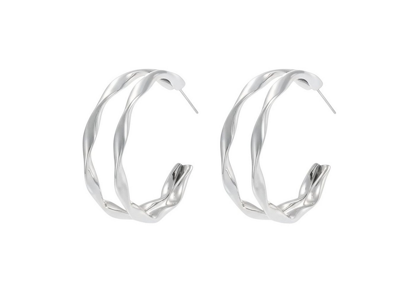 KARMA Paar Creolen doppelt Edelstahl Silber oder Gold Ohrringe (Damencreolen Edelstahlcreolen, Kreolen Damenschmuck), 3,7 cm Damenohrringe Ohrschmuck von KARMA