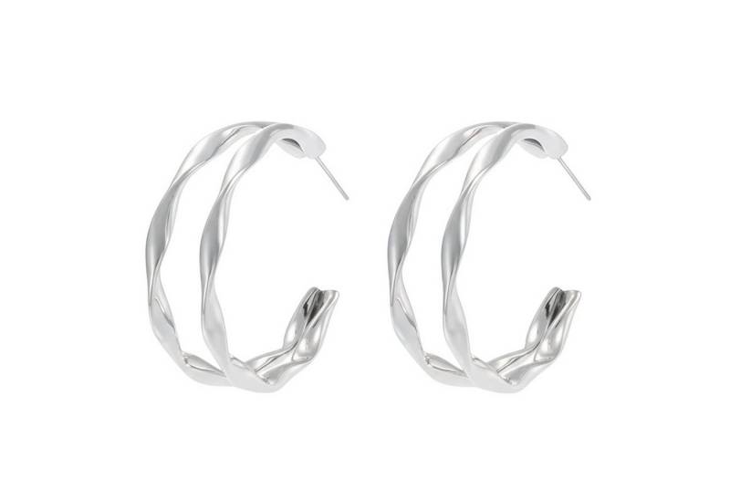 KARMA Paar Creolen doppelt Edelstahl Silber oder Gold Ohrringe (Damencreolen Edelstahlcreolen, Kreolen Damenschmuck), 3,7 cm Damenohrringe Ohrschmuck von KARMA