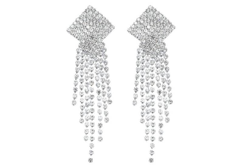 KARMA Paar Ohrhänger Ohrringe Strass 7,4 cm Silber Damenohrringe (Damenschmuck modern Strassohrringe, 2-tlg., Strassohrhängrer, Damenohrrschmuck Geschenk für Sie), Ohrschmuck Glitzer festlich von KARMA