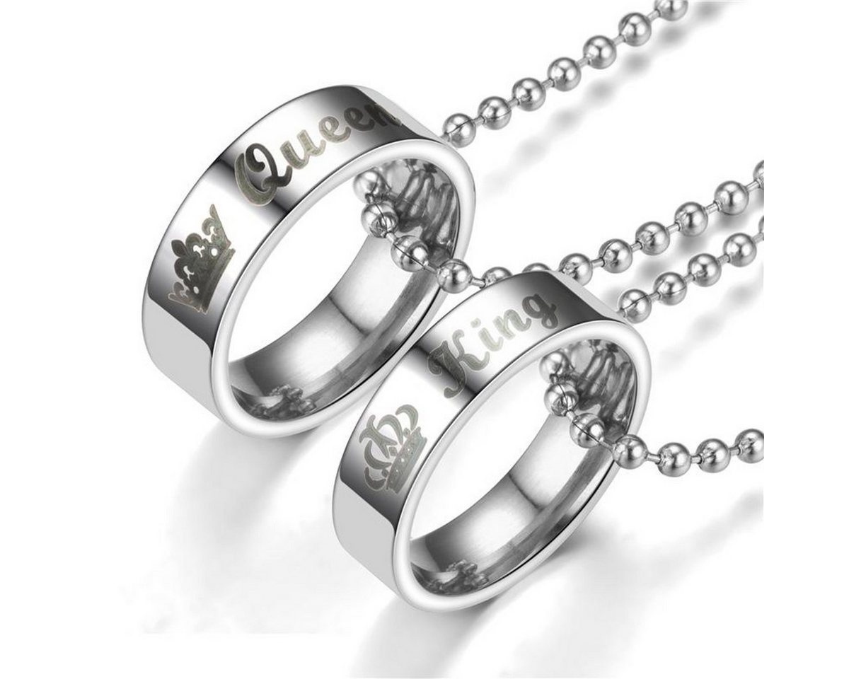 KARMA Partnerkette Partnerkette Ringe Queen King Edelstahl Silber Halskette modern (Herrenhalskette Damen Herren Schmuck, kürzbar Kugelkette Edelstahlhalskette Damenhalskette), Paarkette modern Halskette Edelstahlhalskette Mann Frau von KARMA