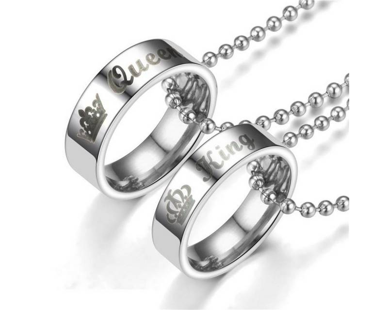 KARMA Partnerkette Partnerkette Ringe Queen King Edelstahl Silber Halskette modern (Herrenhalskette Damen Herren Schmuck, kürzbar Kugelkette Edelstahlhalskette Damenhalskette), Paarkette modern Halskette Edelstahlhalskette Mann Frau von KARMA