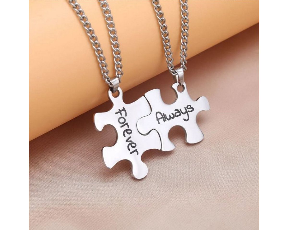 KARMA Partnerkette Partnerketten Puzzle Edelszahl silber (4-tlg., Schmuck für Paare, Halskette), Paarkette Liebe modern von KARMA