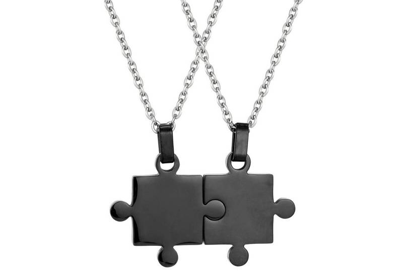 KARMA Partnerkette mit Puzzle Anhänger Schwarz Silber Edelstahl modern (Edelstahlkette, Halskette Partnerschmuck Puzzlekette), Damen Herren Kette Damenkette von KARMA