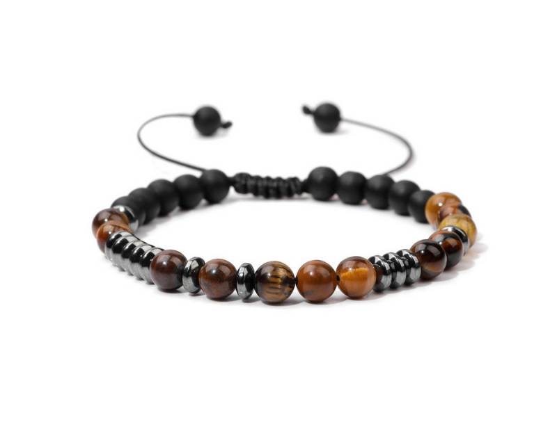 KARMA Perlenarmband Armschmuck Naturstein Schwarz Braun Unisex Armband Herren Damen (Natursteinarmband), modern verstellbar Herrenarmband Damenarmband Steinarmband von KARMA