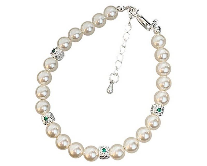 KARMA Perlenarmband Damen Kunstperlen Silber Weiß Legierung 17 cm (zeitloses Design Damenarmband verstellbar), elegantes Schmuckstück Perlenarmband von KARMA