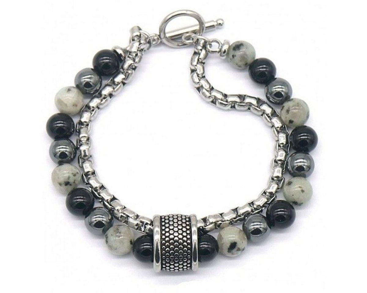 KARMA Perlenarmband Herrenarmband mit Steinperlen und Edelstahl (Geschenk für Ihn Herrenschmuck Armband), Männerarmband Stahl Männerschmuck von KARMA