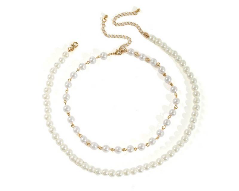 KARMA Perlenketten-Set 2er Set Perlenkette Weiß Gold Perlen Metall Damenhalskette Halskette (Damenschmuck Geschenk für Sie, Perlenkettenset modern), Kunstperlen Damenhalskette Damenkette Kette modern von KARMA