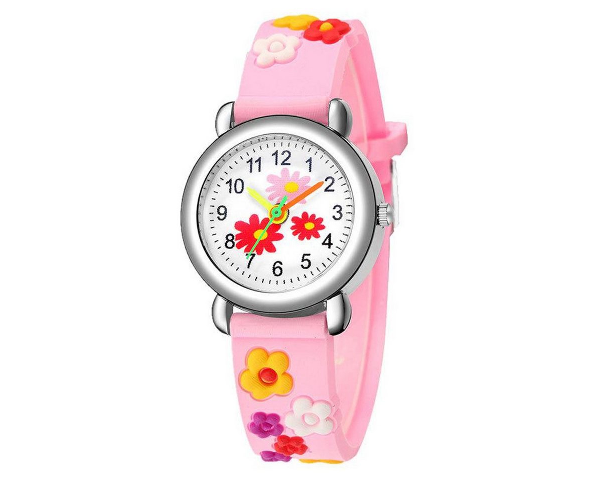 KARMA Quarzuhr Kinderuhr Blumen Pink rosa bunt Armbanduhren Mädchen Kinder Silikon, (modern, Silikonarmband Quarzuhr Kinderquarzuhr), Mädchenuhr Kinderarmbanduhr modern Silikonuhr von KARMA