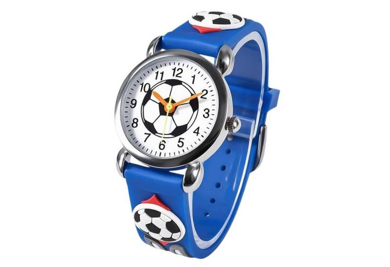 KARMA Quarzuhr Kinderuhr Jungen Fußball Lernuhr 3 cm, (Jungs Mädchen, Geschenk für Kinder), Robust Quarzwerk Blau Silikonarmband von KARMA