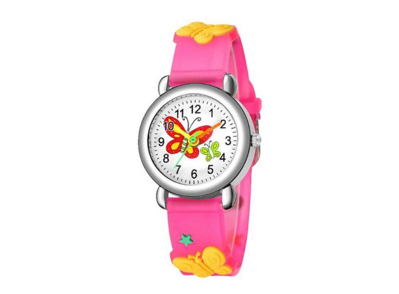 KARMA Quarzuhr Kinderuhr Mädchen Pink Schmetterling Analoge Armbanduhr Silikon, (Mädchenuhr Silikonuhr, buntes Ziffernblatt Uhr für Mädchen Geschenkidee), mit Silikonarmband & Quarzwerk Lernuhr für Kinder von KARMA