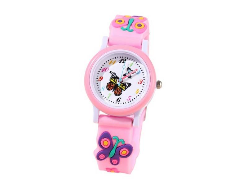 KARMA Quarzuhr Kinderuhr Mädchen Rosa Schmetterling Analoge Armbanduhr Silikon, (Mädchenuhr Silikonuhr, buntes Ziffernblatt, Uhr für Mädchen, Geschenkidee), mit Silikonarmband & Quarzwerk Lernuhr für Kinder von KARMA