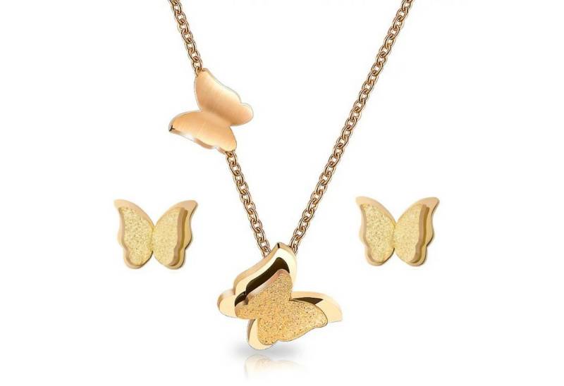 KARMA Schmuckset Damen Edelstahl Schmetterling Kette und Ohrstecker Gold oder Silber (hochwertig verarbeitet, Damenschmuck Ohrstecker Halskette mit Anhänger), 42 plus 4 cm verstellbar Geschenk für Sie von KARMA