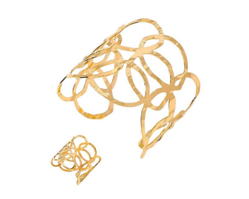 KARMA Schmuckset Damen Gold Armreif & Ring aus Legierung filigranes Design (Damenarmreif Damenring Fingerring, Geschenkidee Damenschmuck), Modeschmuck Set modern elegant von KARMA