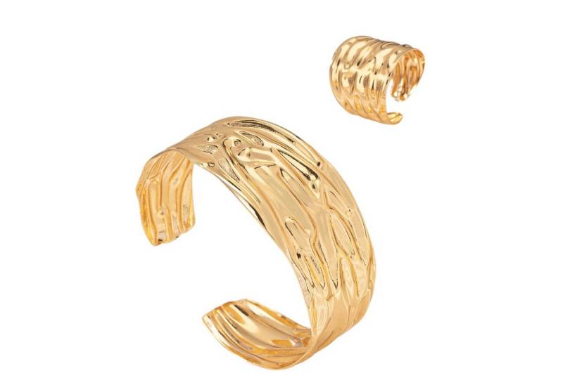 KARMA Schmuckset Damen Gold Armreif & Ring aus Legierung modernes Design (Damenarmreif Damenring Fingerring, Geschenkidee Damenschmuck), Modeschmuck Set modern elegant von KARMA