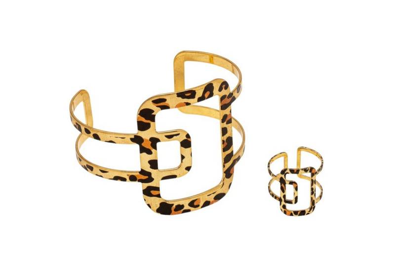 KARMA Schmuckset Damen Gold Braun Leo Armreif & Ring (Damenschmuck, Leoschmuck elegant Geschenkidee), modernes Design Modeschmuck Set von KARMA