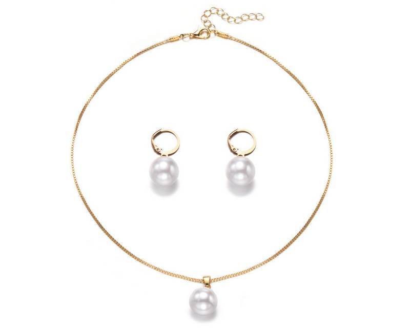 KARMA Schmuckset Damen Perlen Gold Halskette Ohrringe Damenschmuck (2-tlg., Damenschmuckset Geschenkset Brautschmuck), Kette Ohrhänger modern Perlenkette Perlenohrringe von KARMA