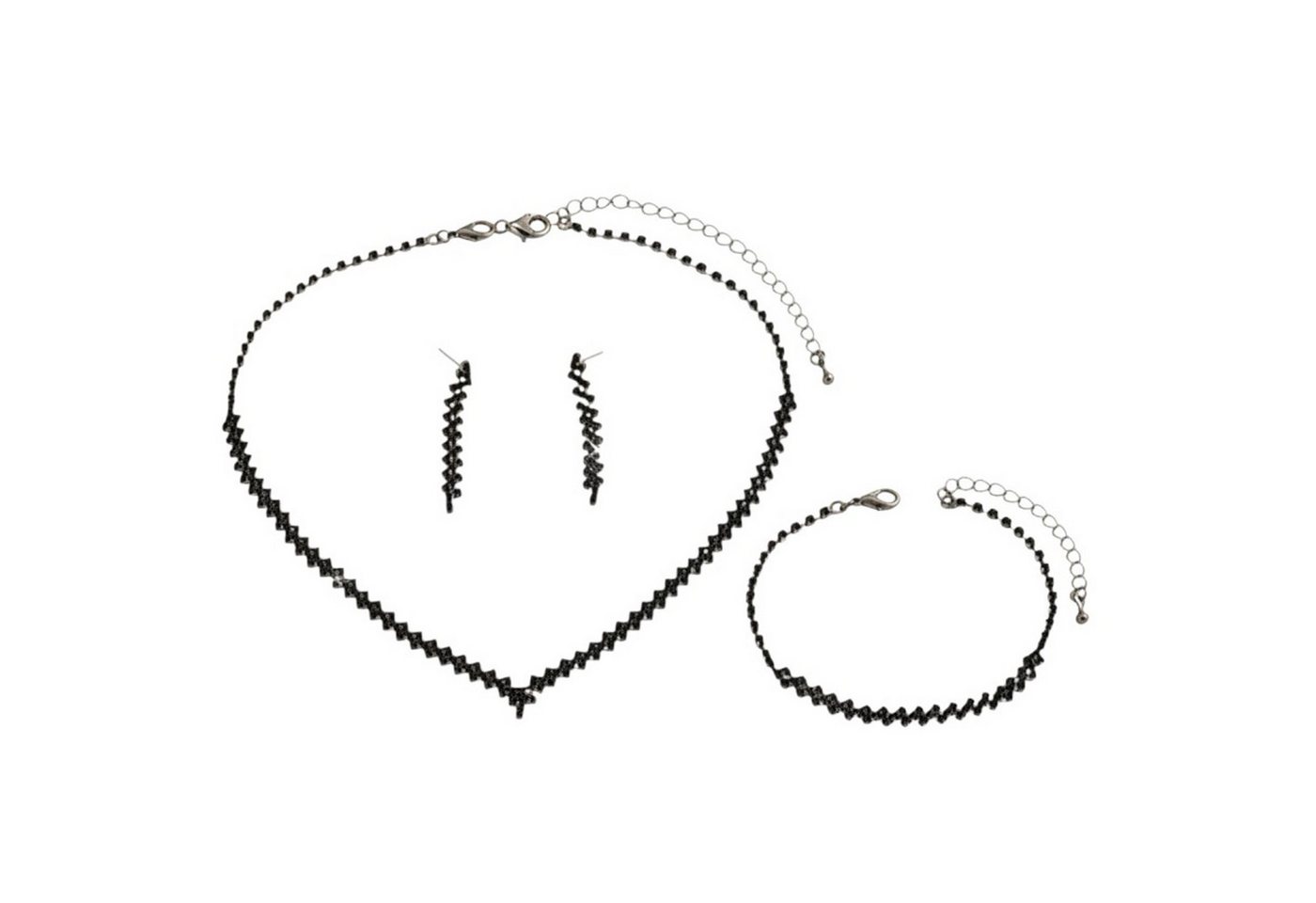 KARMA Schmuckset Damen Strass Schwarz Set (Strassarmband modern, eleganter Schmuck Strasskette), bestehend aus Halskette Armband & Ohrringe von KARMA