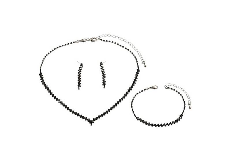 KARMA Schmuckset Damen Strass Schwarz Set (Strassarmband modern, eleganter Schmuck Strasskette), bestehend aus Halskette Armband & Ohrringe von KARMA