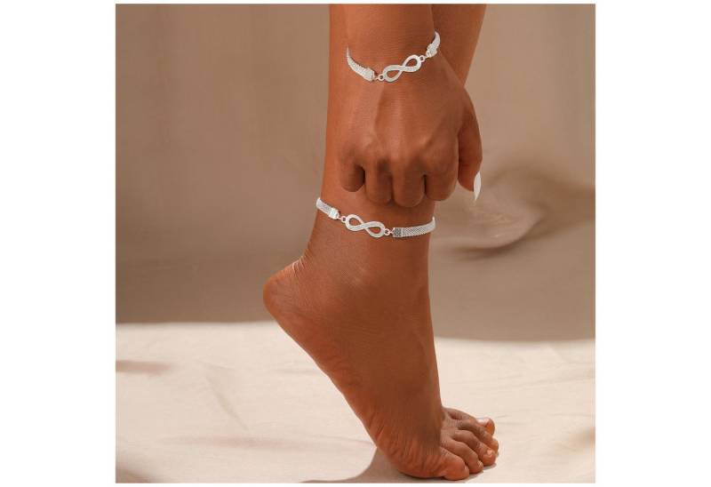 KARMA Schmuckset Fußkettchen und Armband silber 2er Set (2-tlg., Damenschmuck Fußschmuck), Strand Urlaub Fusskette Armschmuck von KARMA