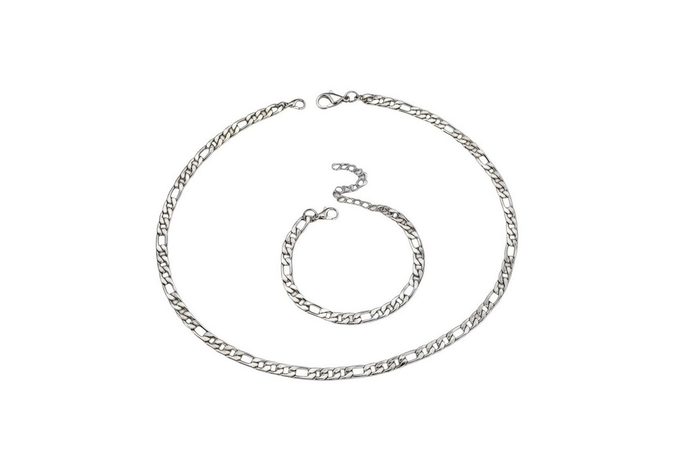 KARMA Schmuckset Herren Edelstahl Silber 2er Set Armband & Halskette (Figaroarmband, Figarokette wasserfest hypoallergen), Geschenkset Edelstahlkette Edelstahlarmband von KARMA