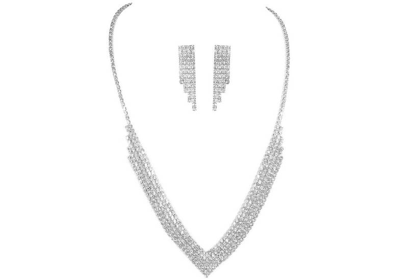 KARMA Schmuckset Kristall Silber Damen Brautschmuck Abendschmuck (Damenhalskette Damenohrringe Ohrhänger Hängeohrringe), Kristallschmuck Damenschmuckset Halskette Ohrringe von KARMA