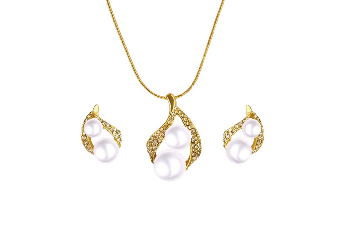 KARMA Schmuckset Schmuckset Damen, Kunstperlen & Kristalle (Damenschmuck Geschenk), Kette Ohrstecker Goldfarben von KARMA