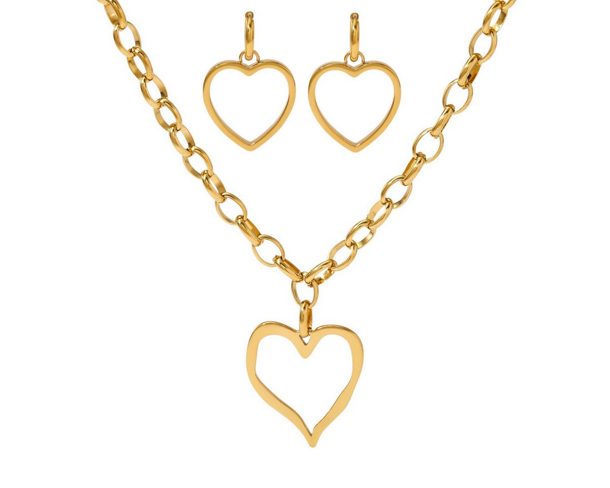 KARMA Schmuckset Schmuckset Herz Damen Edelstahl Gold Halskette 42 cm (Damenschmuckset Kette Ohrhänger, vergoldet eleganter Schmuck), Karabinerverschluss Anhänger Ohrstecker von KARMA