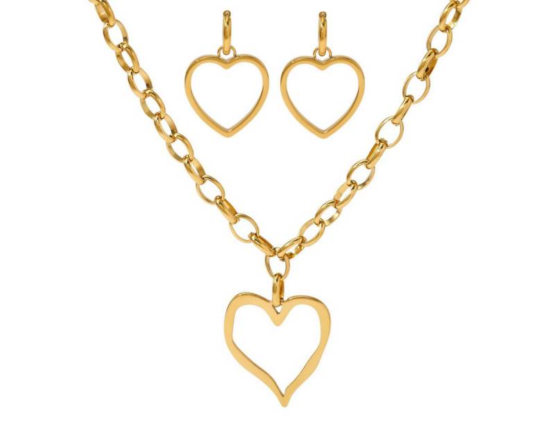 KARMA Schmuckset Schmuckset Herz Damen Edelstahl Gold Halskette 42 cm (Damenschmuckset Kette Ohrhänger, vergoldet eleganter Schmuck), Karabinerverschluss Anhänger Ohrstecker von KARMA