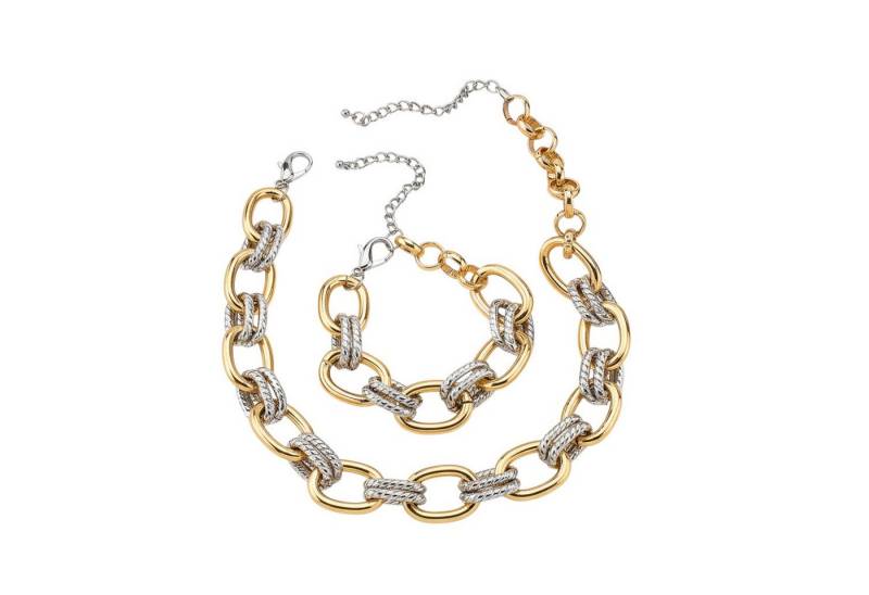 KARMA Schmuckset Silber Gold Damen Halskette 43 cm Armband (Damenarmband Damenhalskette Set, Damenschmuck Kette), Karabinerverschluss moderner Schmuck von KARMA