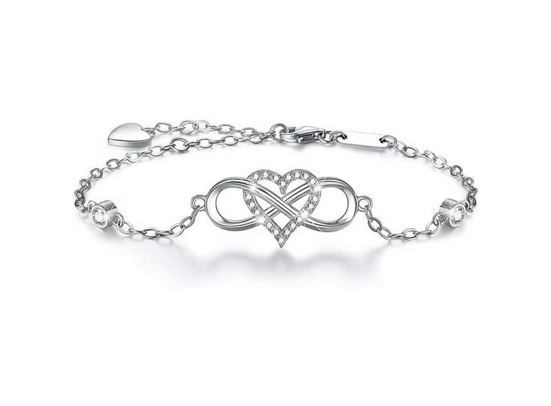 KARMA Silberarmband Damen Silber 925 Herz und Infinity Symbol mit Zirkonia-Kristallen (Damenschmuck Echt Silber, Geschenk für Sie), Damenarmband rosegold oder silber Armschmuck von KARMA