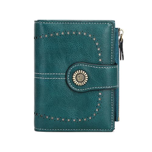 KARRESLY Kleine Damen-Geldbörse, PU-Leder, RFID-blockierend, Kartenhalter mit Reißverschluss, Münzfach, Pfauenblau von KARRESLY