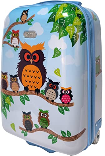 Karry Kinder Koffer Kinderkoffer Reisekoffer Trolley Hartschalen Handgepäck Mädchen LED Skater Rollen Eule von Karry
