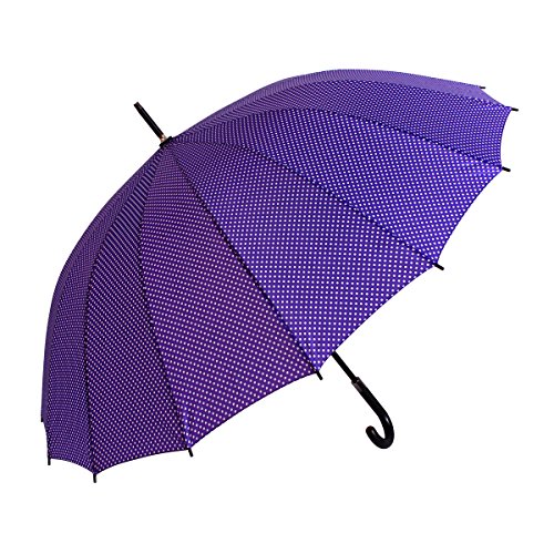 Karry XL Regenschirm Schirm Schnell Trocknent Optimaler Widerstand gegen Wind und Regen Pongee 190 T Lila Weiße Punkte 120 cm von Karry