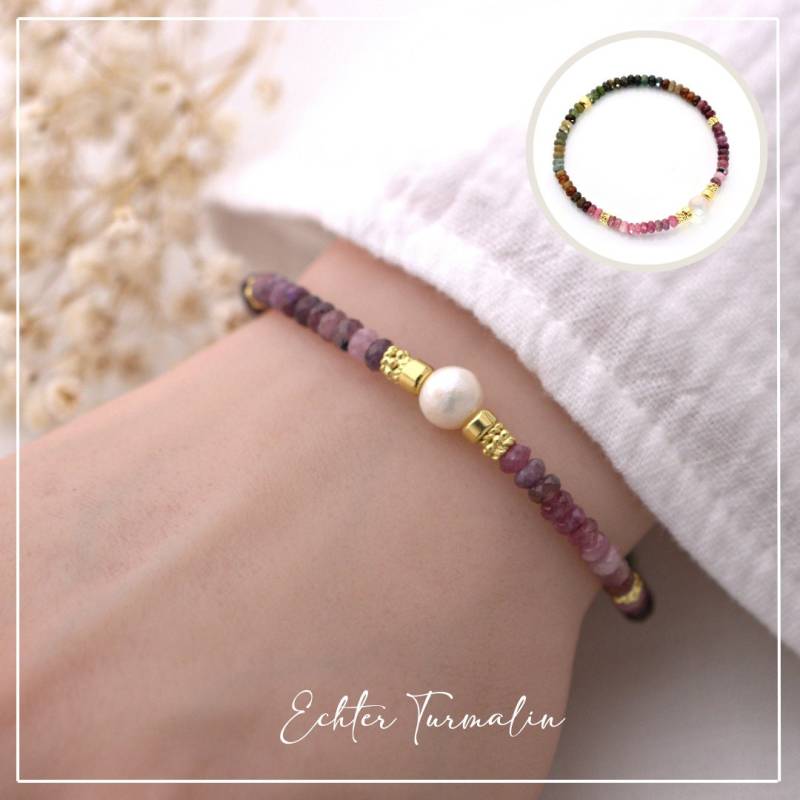 Armband Aus Turmalin Multicolor Mit Echter Perle, Elastisch, Schönes Geschenk Armband Aus Turmalin Multicolor Mit Echter Perle, Elastisch, Schönes Geschenk von KARYSMADeutschland