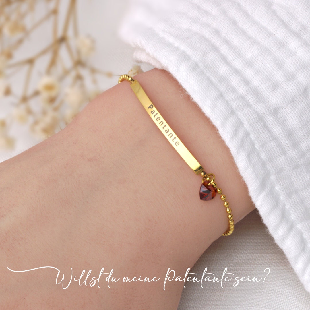 Armband Gravur Patentante, Armkette, Edelstahl - Silber, Gold Oder Rosé von KARYSMADeutschland