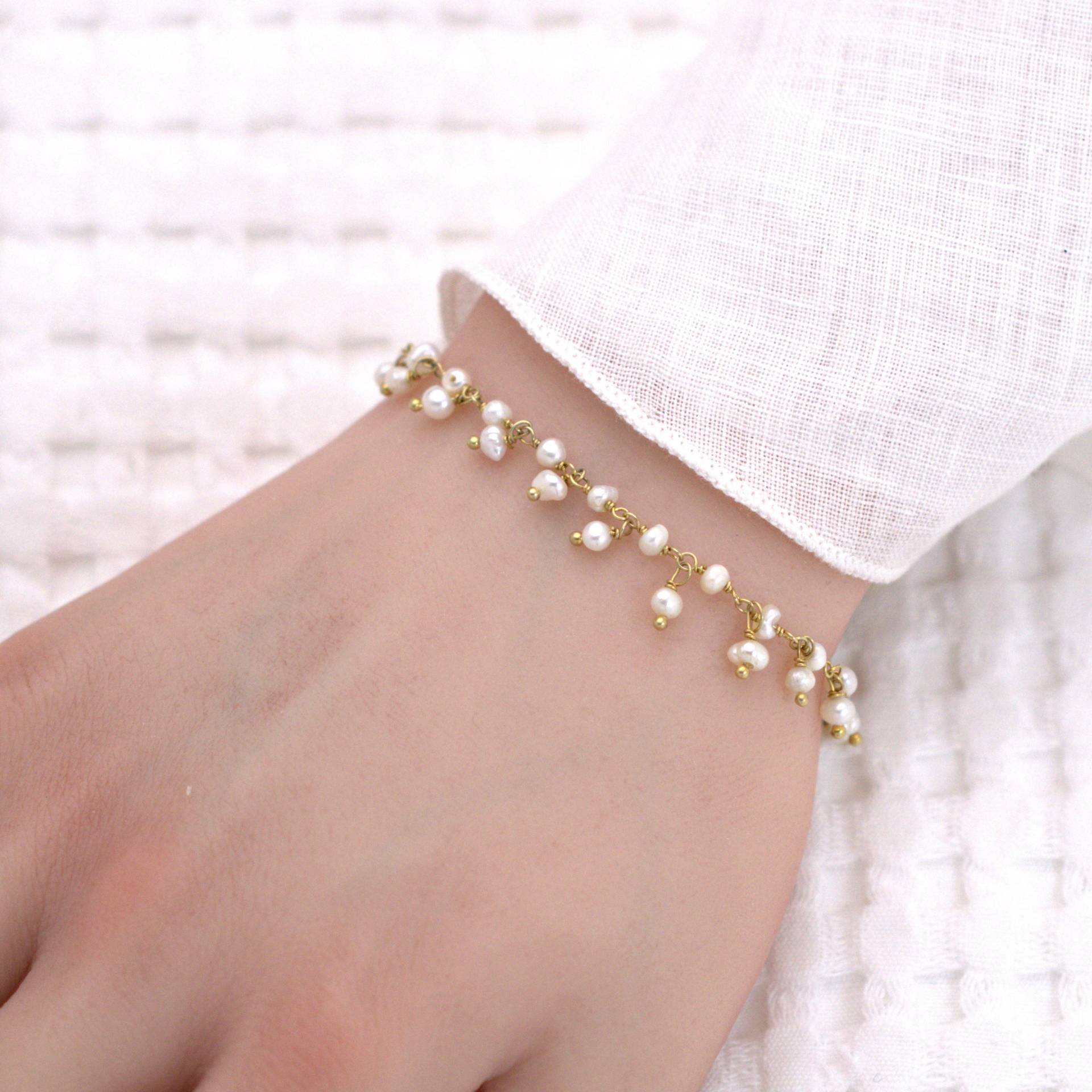 Goldenes Armband Aus Echten Perlen, 925Er Silber Vergoldet von KARYSMADeutschland