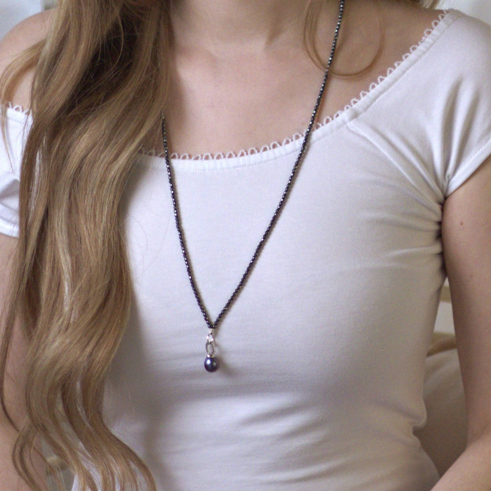 Lange Hämatit-Kette Mit Echter Perle, 925Er Silber von KARYSMADeutschland