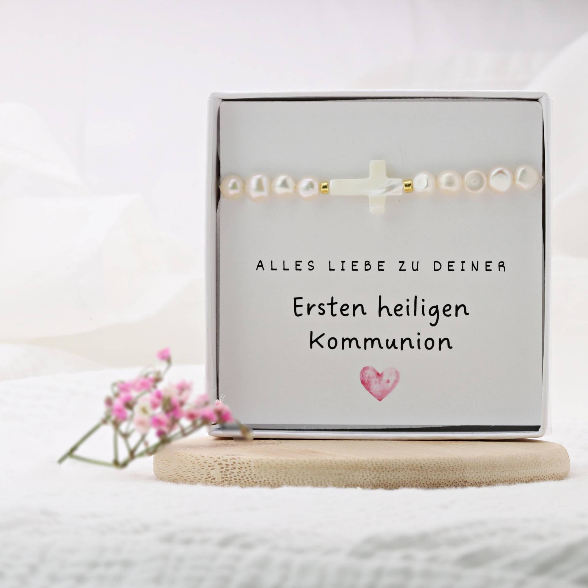 Perlen-Armband Mit Perlmuttkreuz, Silber Oder Gold Plattiert, Schönes Geschenk Zur Kommunion von KARYSMADeutschland