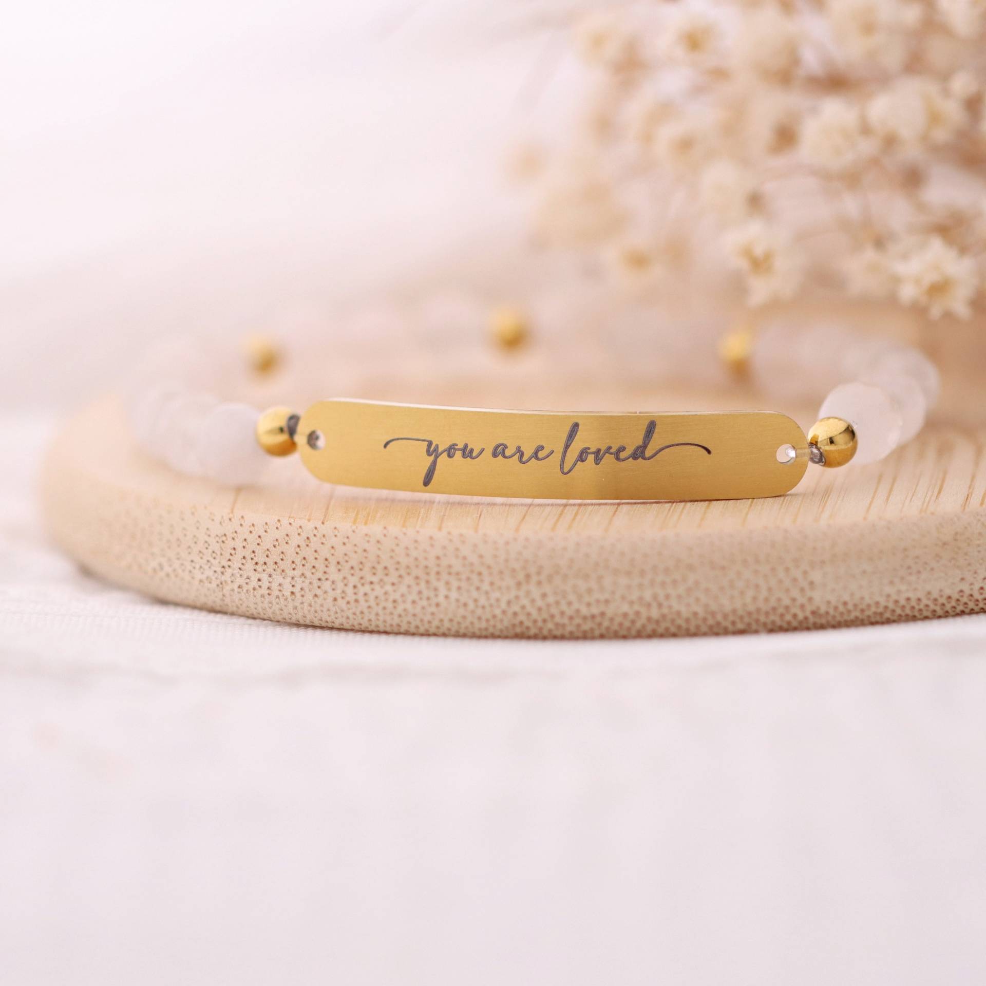 Rosenquarz-Armband Mit Gravur, Armkette, Edelstahl - Silber, Gold Oder Rosé von KARYSMADeutschland