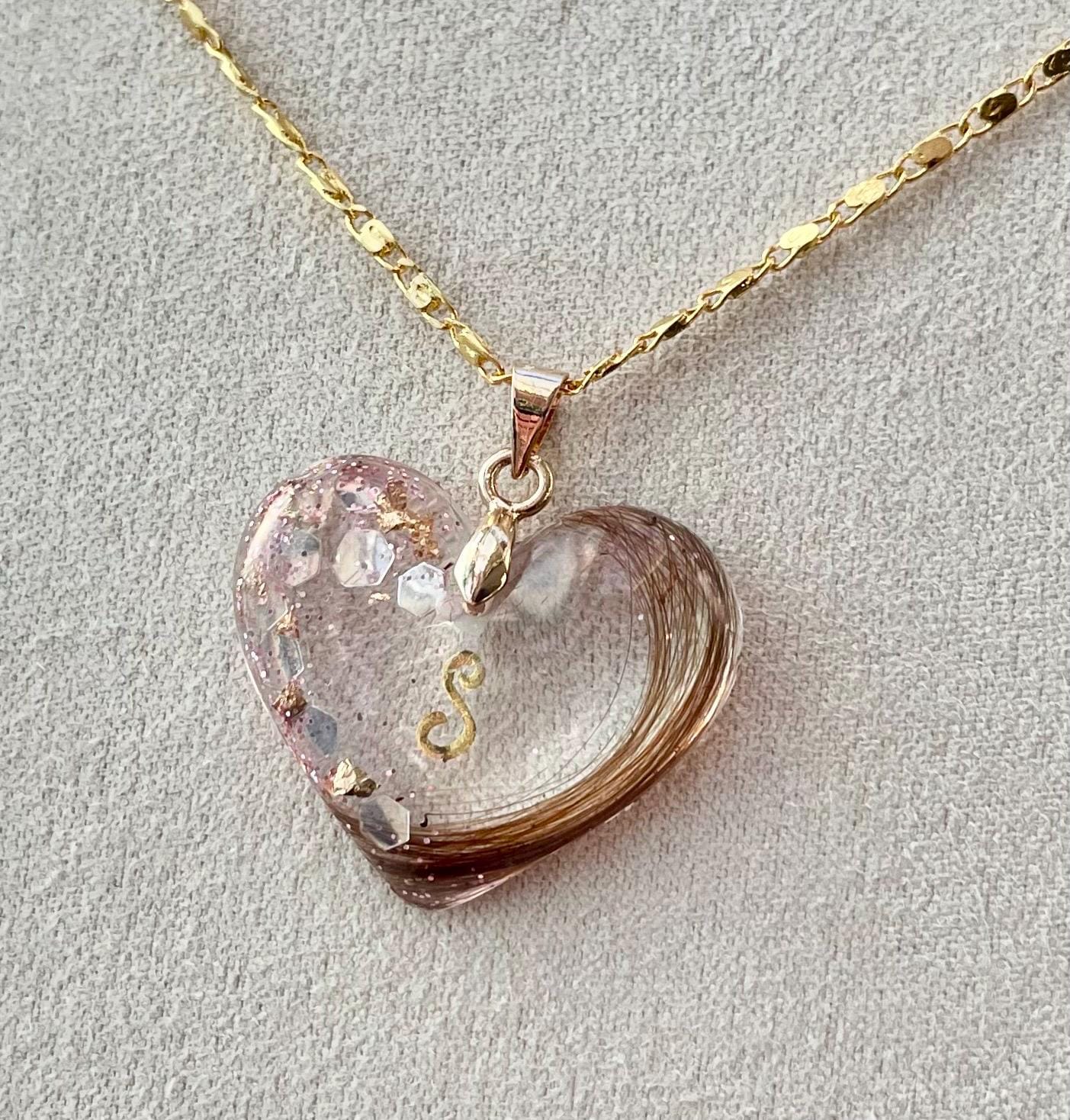Handgefertigte Kette, Herz Personalisierte Mit Haar, Fell, Zahn, Tierfellerinnerung, Erinnerungsschmuck Trauerschmuck von KASANUmemoryinresin