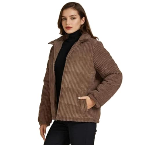 KASENFASHION Damen Cordjacke – Übergangsjacke mit Reißverschluss und Taschen, Cordjacke Damen Gefütterte Langarmjacke für Herbst/Winter von KASENFASHION