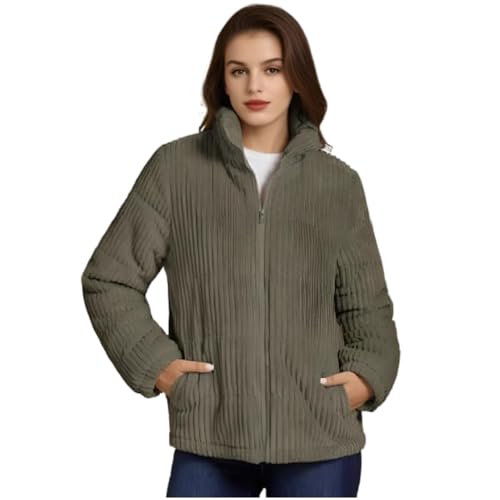 KASENFASHION Damen Cordjacke – Übergangsjacke mit Reißverschluss und Taschen, Cordjacke Damen Gefütterte Langarmjacke für Herbst/Winter von KASENFASHION