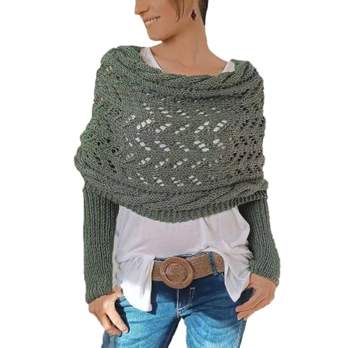 KASENFASHION Damen Mehrzweck-Schal Mit Ärmeln, Strickschal, Pullover-Schal Mit Ärmeln, Boho-Schal, Schal-Kabel-Schal, Damen-Pullover-Schal Mit Ärmeln von KASENFASHION